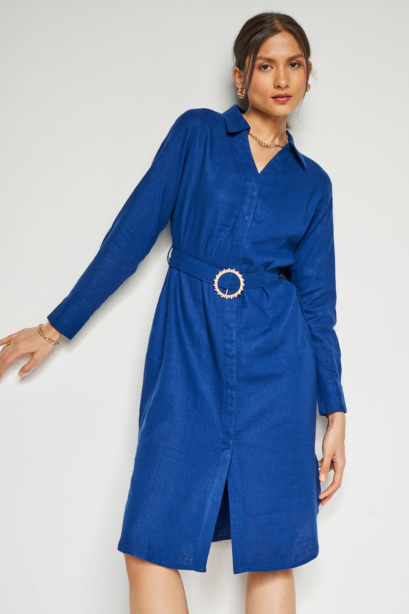 Navy Solid Straight Dress, Navy Blue, image 3